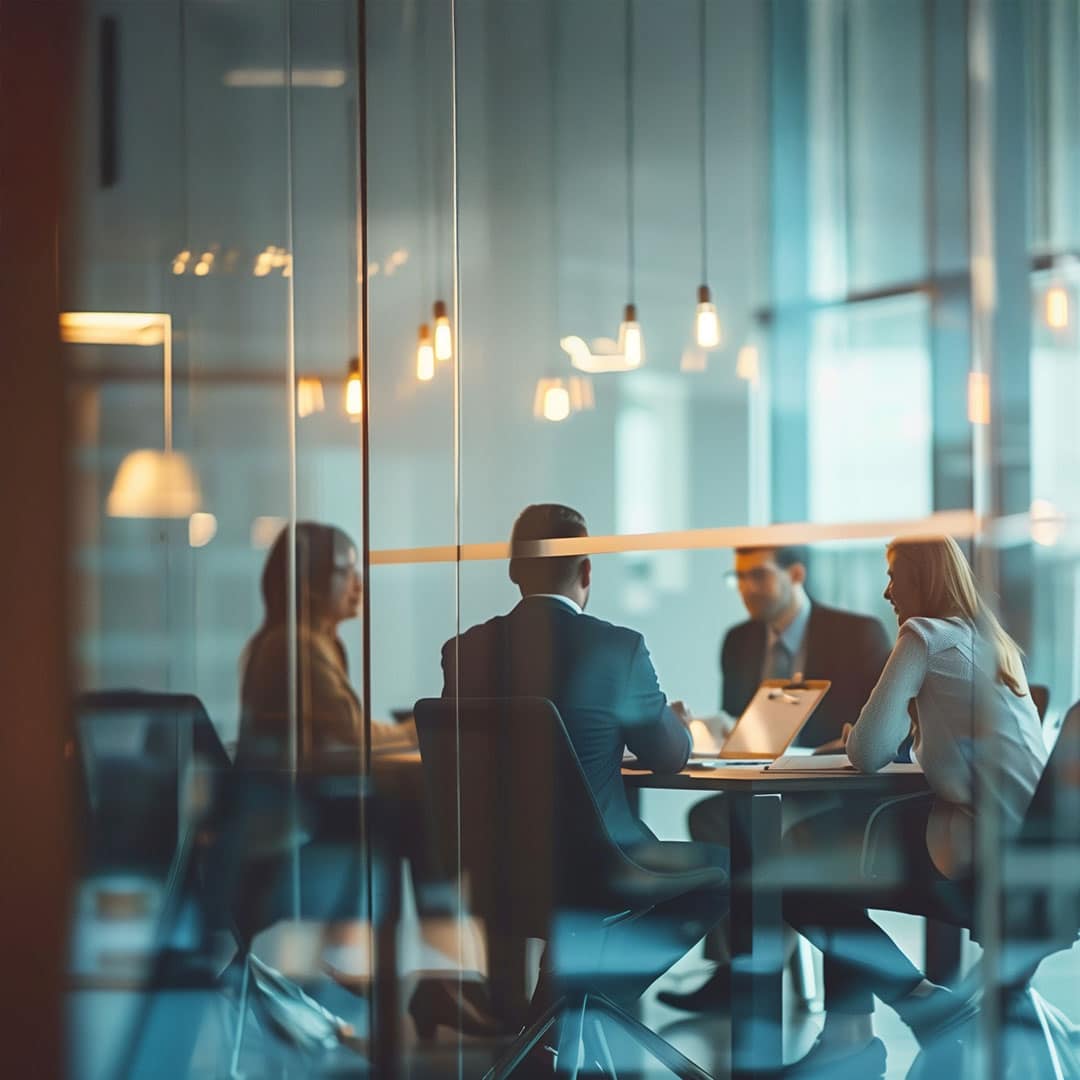 dieses Bild stellt ein Team in einem Büro dar welches sich berät
